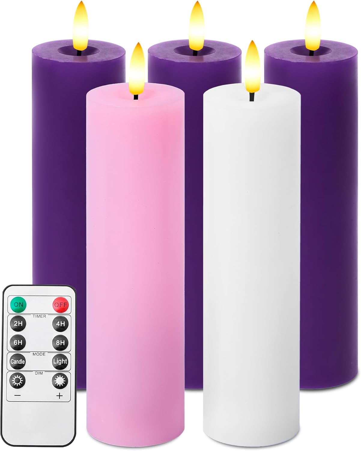 Stmarry Advent Candles Set - Battery Operated Flameless Pillar Candles with Remote & Timer | 2x7 Pink & Purple