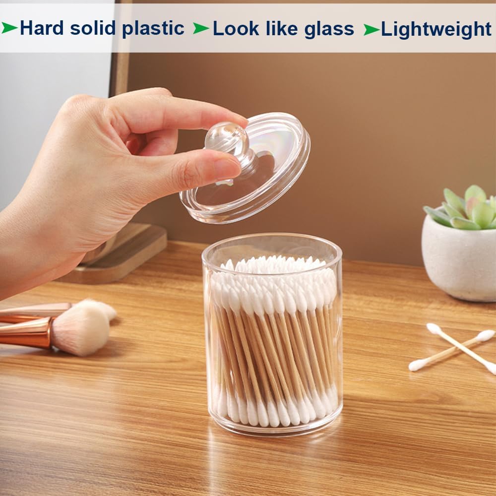 Swab Holder Canisters by [Brand Name] - Clear Plastic Qtip Dispenser with Lid | Perfect for Cotton Balls & Makeup Pads