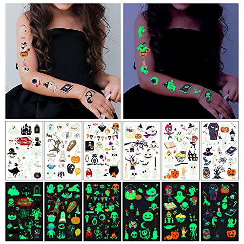 Awinmay Glow in the Dark Halloween Temporary Tattoos for Kids, 360 Pcs