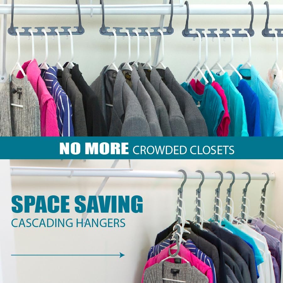Wonder Hanger Max Space-Saving Hangers - 10-Pack with 360° Swivel Hooks | Ideal for Dorms & Closets - Grey