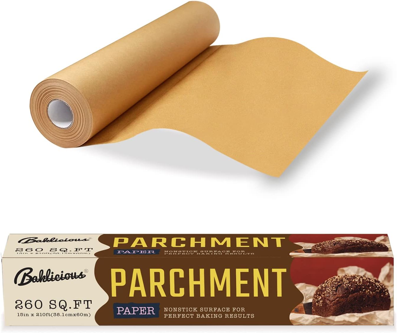 Unbleached Parchment Paper Roll - Non-Stick Baking Paper for Bread & Cookies | 15 in x 210 Ft