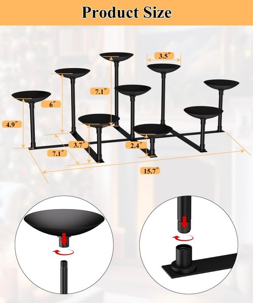 Fireplace Candle Holder - 9 Wax Pillar Plates | Elegant Iron Candelabra for Home Decor & Events