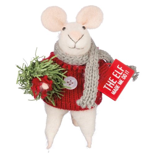 Primitives by Kathy 4.50 Inches Tall Mouse with Box Sign The Elf - Home Decor Accents
