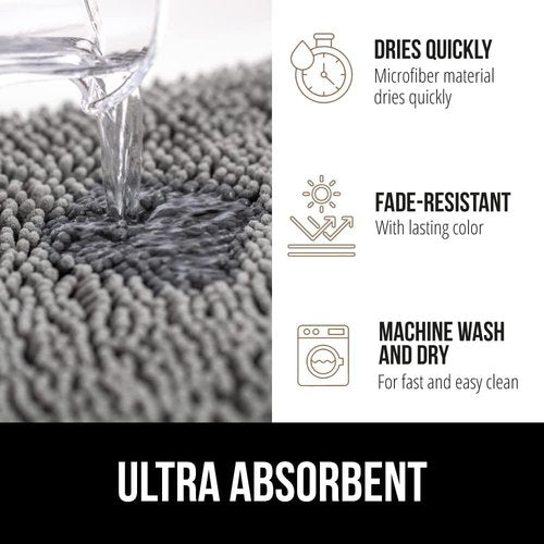 GORILLA GRIP Bath Rug Mat & Mesh Bath Pillow Bundle - Soft Absorbent Chenille, Gray 24x17 & White 16.5x16.1