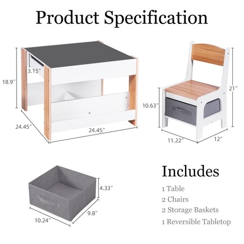 Asweets Kids Table and Chair Set,4 in 1 Toddler Desk with Storage Drawer,Wooden Activity Table for 2 in 1 Detachable Tabletop,Bookshelf,Suitable for Classroom,Home,Nursery,Playroom (Natural White)