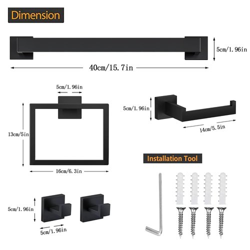 JOPOFI 5 Piece Bathroom Towel Bar Set - SUS304 Stainless Steel Bath Towel Holder, 15.7 Inch Towel Racks for Bathroom Wall Mounted, Bathroom Hardware Accessories Set - Matte Black