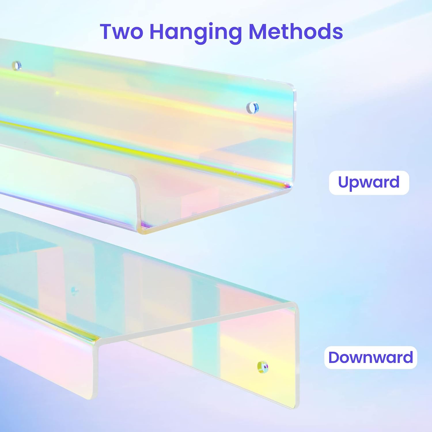 Upsimples Acrylic Wall Shelves - 15” Display Shelf for Perfume & Skincare | Iridescent 4-Pack