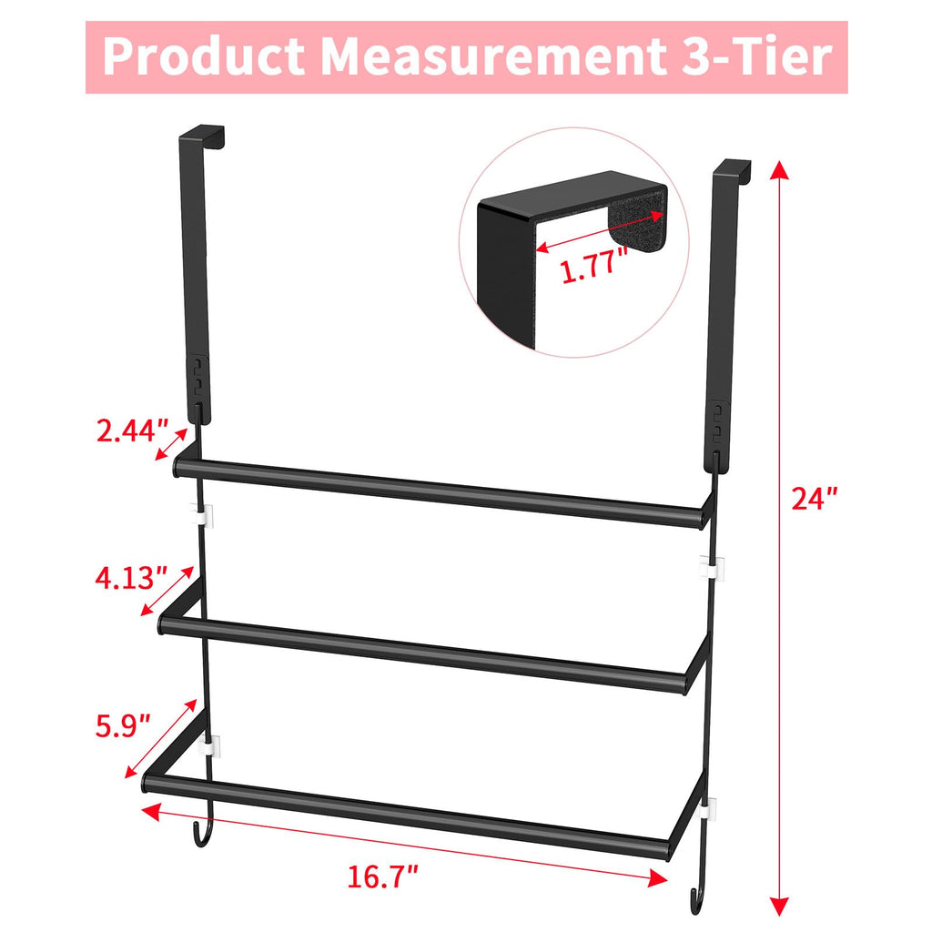 Over The Door Towel Rack,Towel Rack with Hooks for Door Hanging, Door Towel Bar, Over Door Towel Racks for Bathroom (Black)