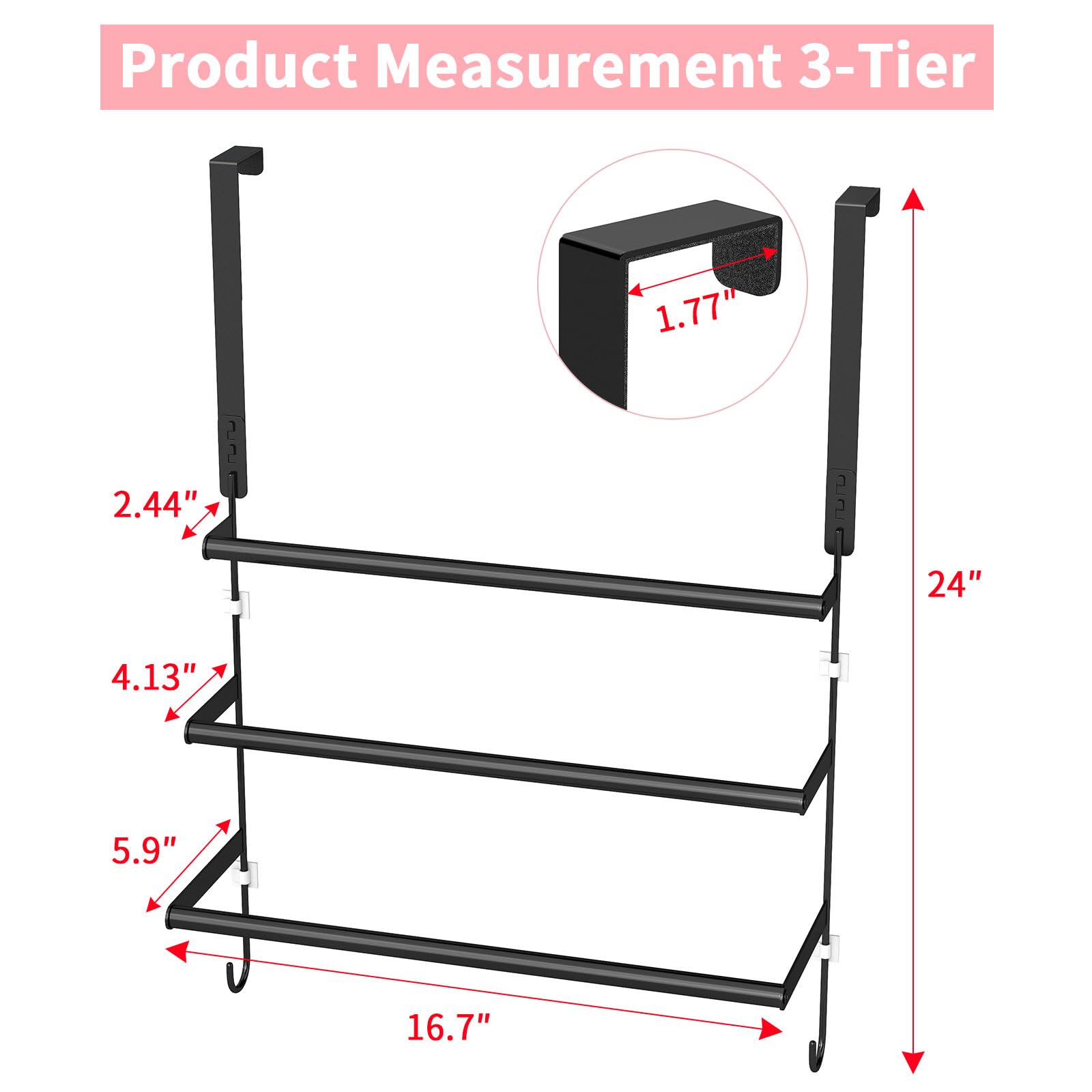 Over The Door Towel Rack,Towel Rack with Hooks for Door Hanging, Door Towel Bar, Over Door Towel Racks for Bathroom (Black)
