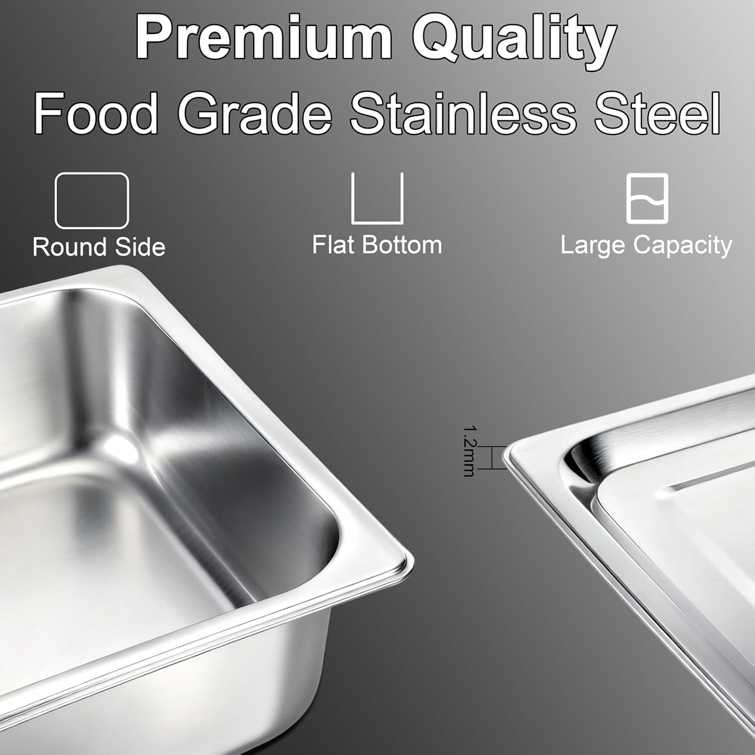 VOISEN Hotel Pans - 2 Pack Full Size 1/1 Steam Table Pans with Lids | 4" Deep, 1.2mm Thick for Catering