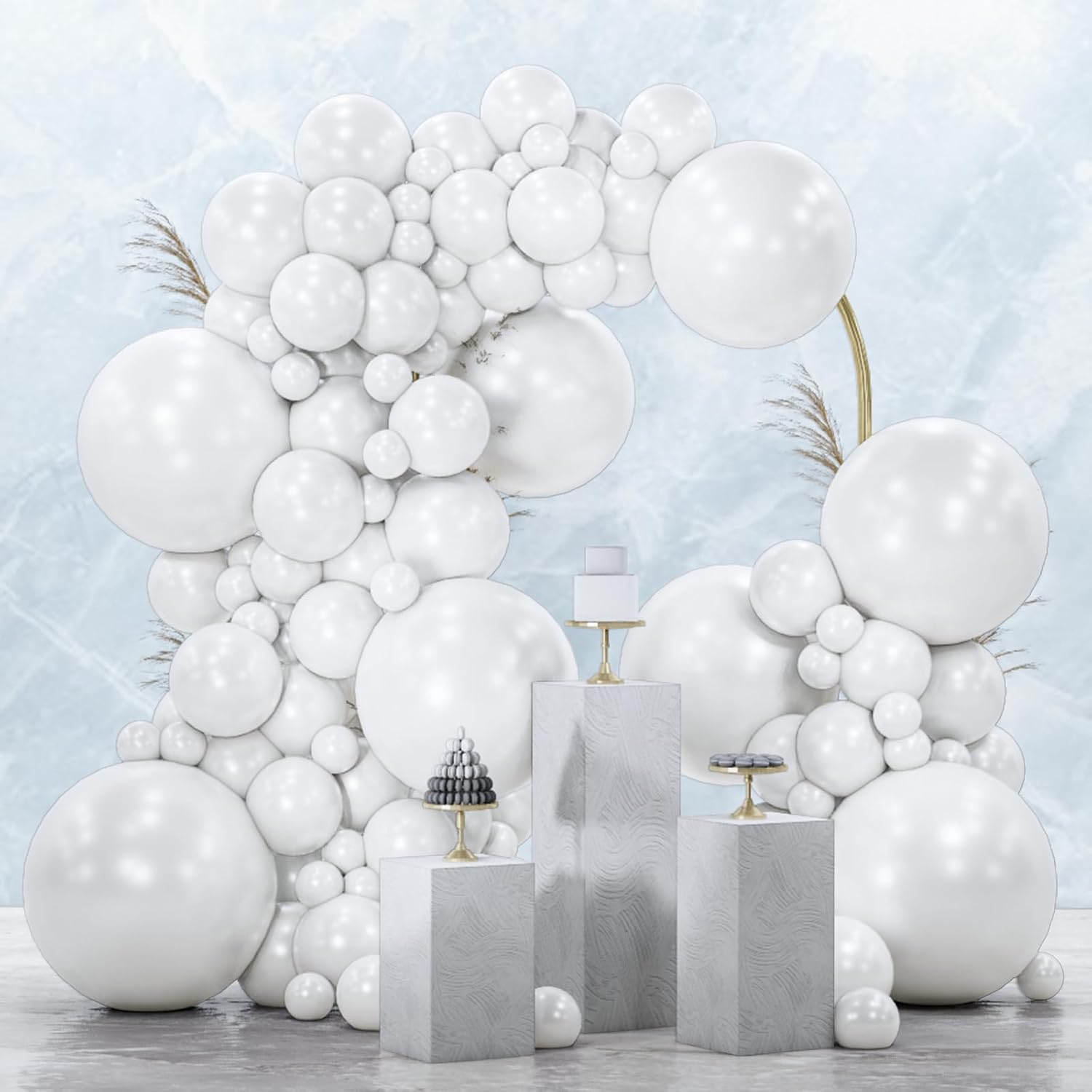 PartyWoo Pearl White Balloons - 140-Piece Metallic Latex Balloon Arch Kit | Wedding & Baby Shower Decor