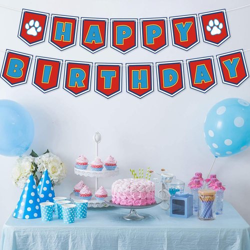 Cartoon Dog Paw Happy Birthday Banner- Cute Birthday Decorations for Boys, Cartoon Themed Happy Birthday Sign for Boys 1st 2nd 3rd Party Baby Shower