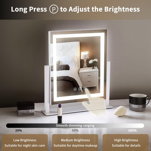 homtang Lighted Makeup Mirror with Smart Touch, 3 Color Modes & Stepless Dimming, for Desk Bedroom Dressing Room, LED Vanity Mirror 13.2" H x 11.2" W
