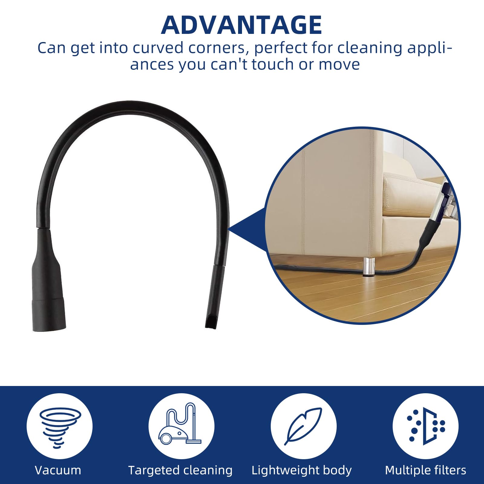 25" Flexible Vacuum Crevice Attachment Tool for Vacuum Hoses All 1-1/4" or 1-3/8" (32mm - 35mm) Flat Slot Nozzle Interface