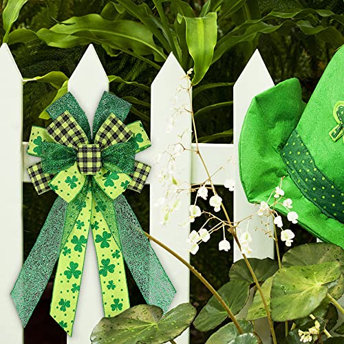 Large St. Patrick's Day Wreath Bow - Black Green Plaid Decor