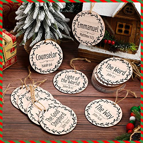 24 Pcs Christmas Wooden Names of Jesus Ornaments - Round Holiday Decorations