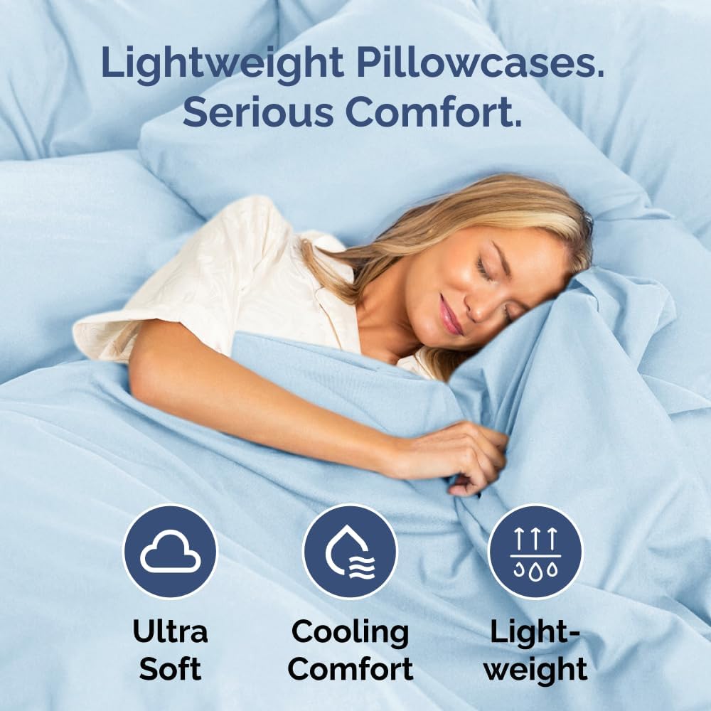 Skiennix Queen Pillow Cases Set of 2 - Ultra Soft Hotel Quality - Wrinkle Free & Stain Resistant - Sky Blue