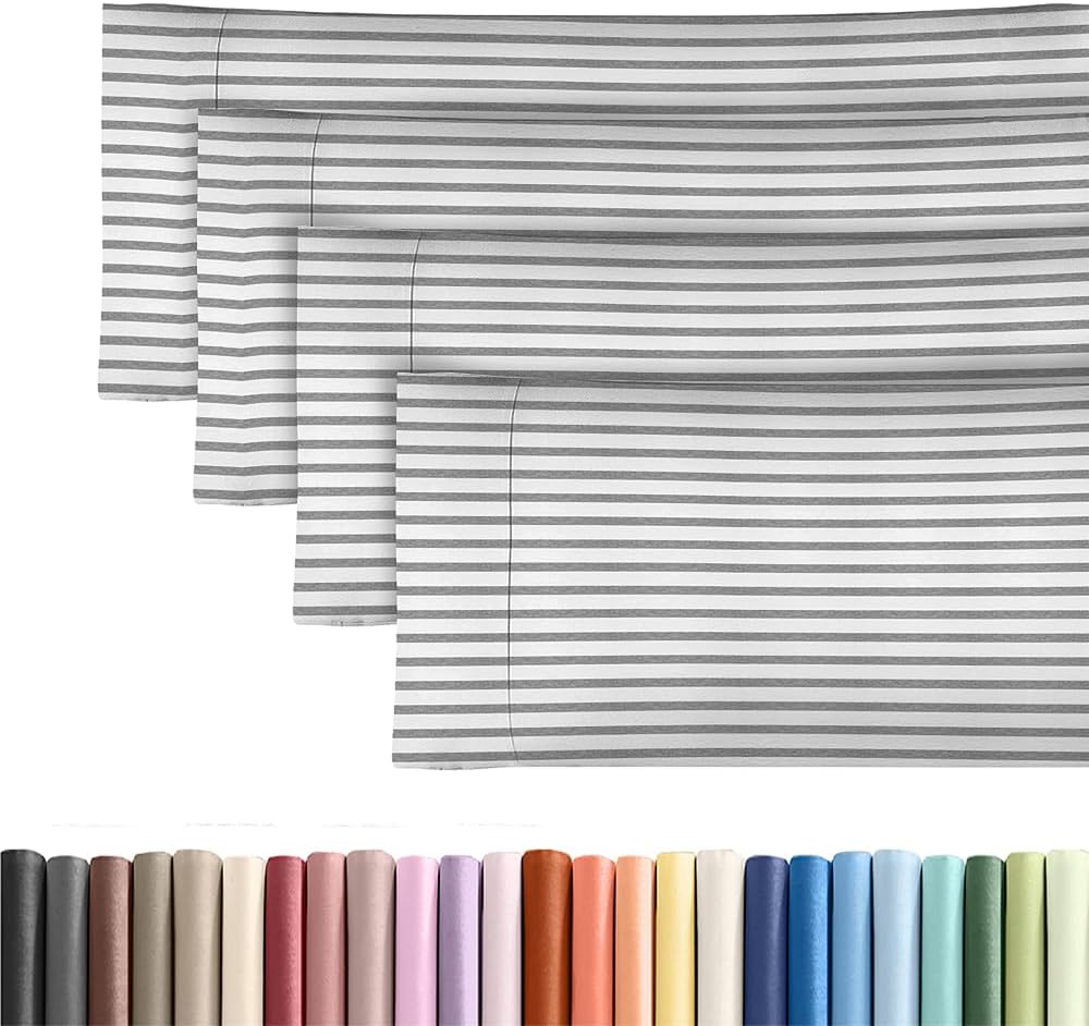 Skiennix Body Pillowcases Set of 4 | Soft, Breathable 20x54 Long Covers for Side Sleepers - Grey Stripes