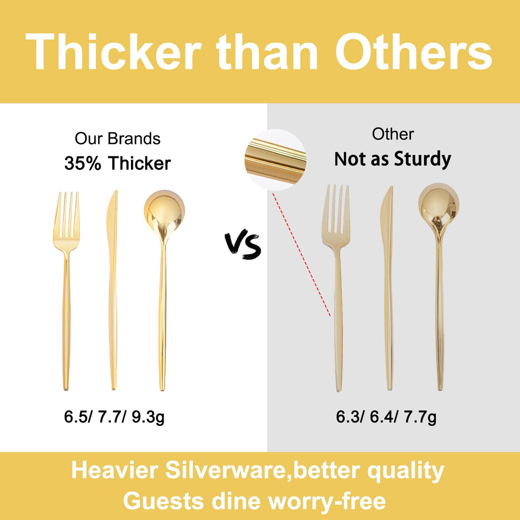 Rubtlamp 180Pcs Gold Plastic Silverware,Luxury Gold Plastic Cutlery,Heavy duty Golden Disposable Flatware, Utensils Set Disposable Include 60Gold Forks,60Gold Spoons,60Plastic Knives for Party,Wedding