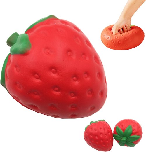 Giant Strawberry Squishy - Jumbo Squeezy Stress Ball for Adults | Slow Rise Fidget Toy (3.14 x 1.96 in)