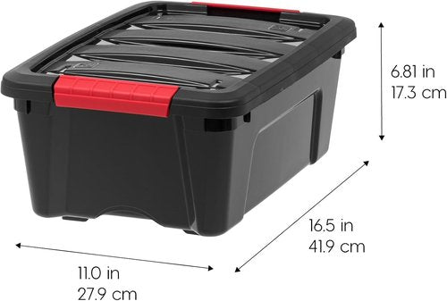 IRIS USA 13 QT Plastic Storage Box - BPA-Free, Durable Nestable Containers with Lids - Black | 6 Pack
