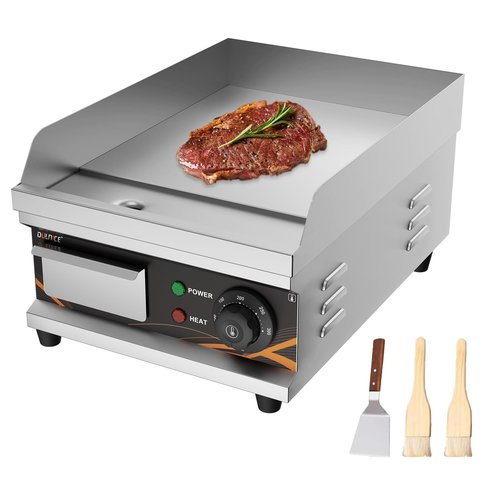 DULNICE Commercial Electric Griddle 12 Inch, Electric Flat Top Grill with Temperature Adjustable, Brushes, Shovels, Stainless Steel Non-Stick Teppanyaki Grill for Home & Restaurants, 1500W
