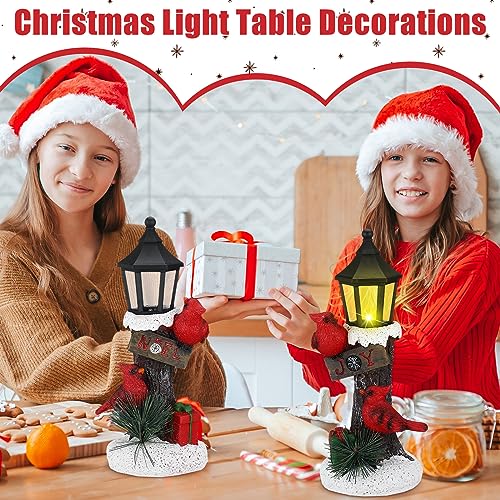Christmas Lighted Lamp Set - Red Cardinal Tabletop Decor with Warm Lights