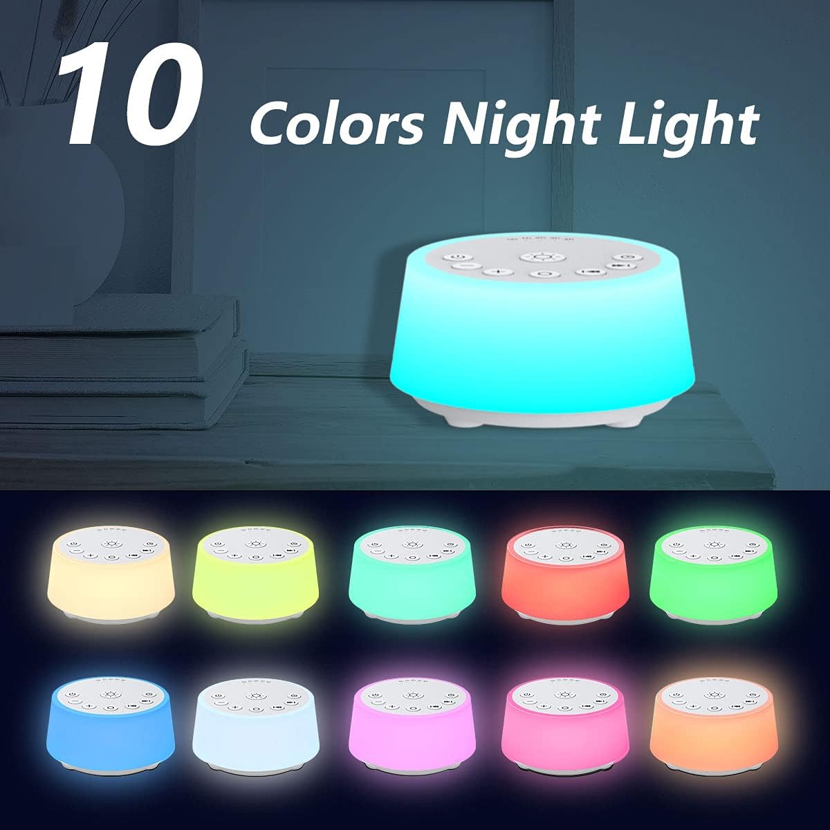 Skiennix Color Noise Sound Machine - 10 Colors, 25 Soothing Sounds, Adjustable Brightness | Perfect for Adults & Kids