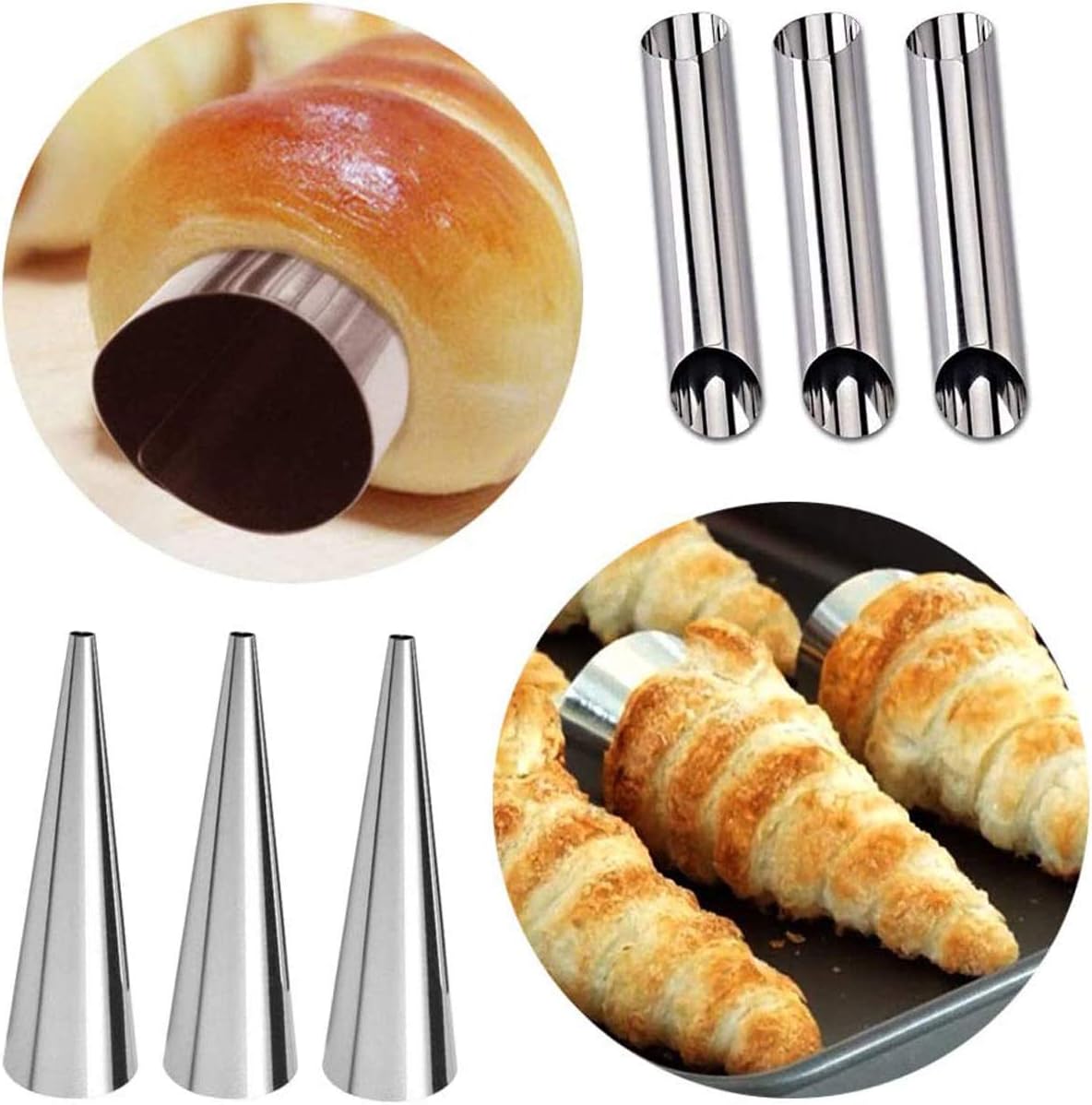 ABSOK Cannoli Tubes - Stainless Steel Cream Roll Molds with Ice Spout & Cleaning Brush | 24 PCS Set