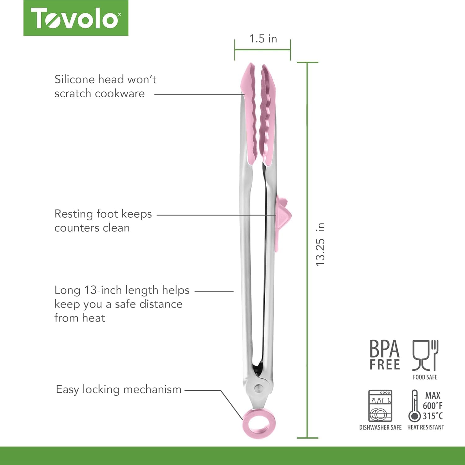 Tovolo Tongs With Silicone Tips Easy Grip 13" Long Kitchen Tongs Stainless Steel Handle For Cooking, Non Scratch Heat Resistant Locking Tongs Silicone Tipped Dishwasher Safe BPA Free, Pink Sorbet