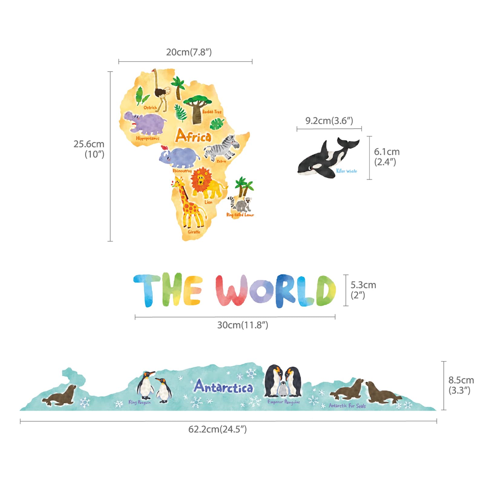 DECOWALL SG2-1615S Animal World Map Kids Wall Decals Wall Stickers Peel and Stick Removable Wall Stickers for Kids Nursery Bedroom Living Room (Large)