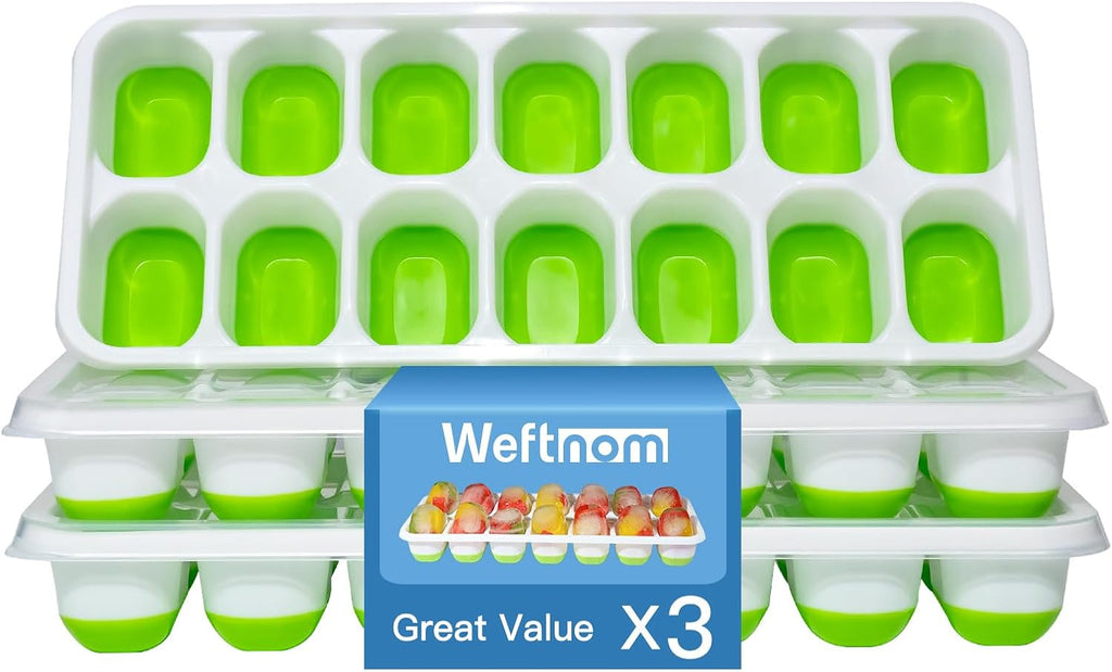 Skiennix Ice Cube Tray - Easy-Release Silicone Ice Cube Molds with Lids | Stackable 3-Pack, BPA-Free