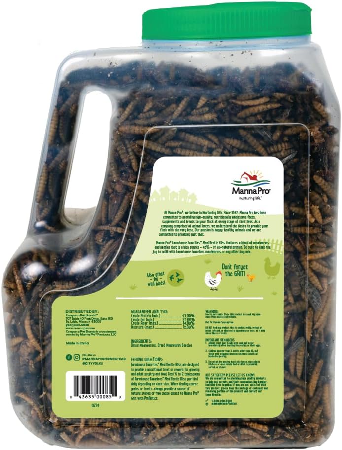 Manna Pro Beetle Bliss Poultry Treat - All-Natural Mealworm & Beetle Blend - 25oz, 45% Protein