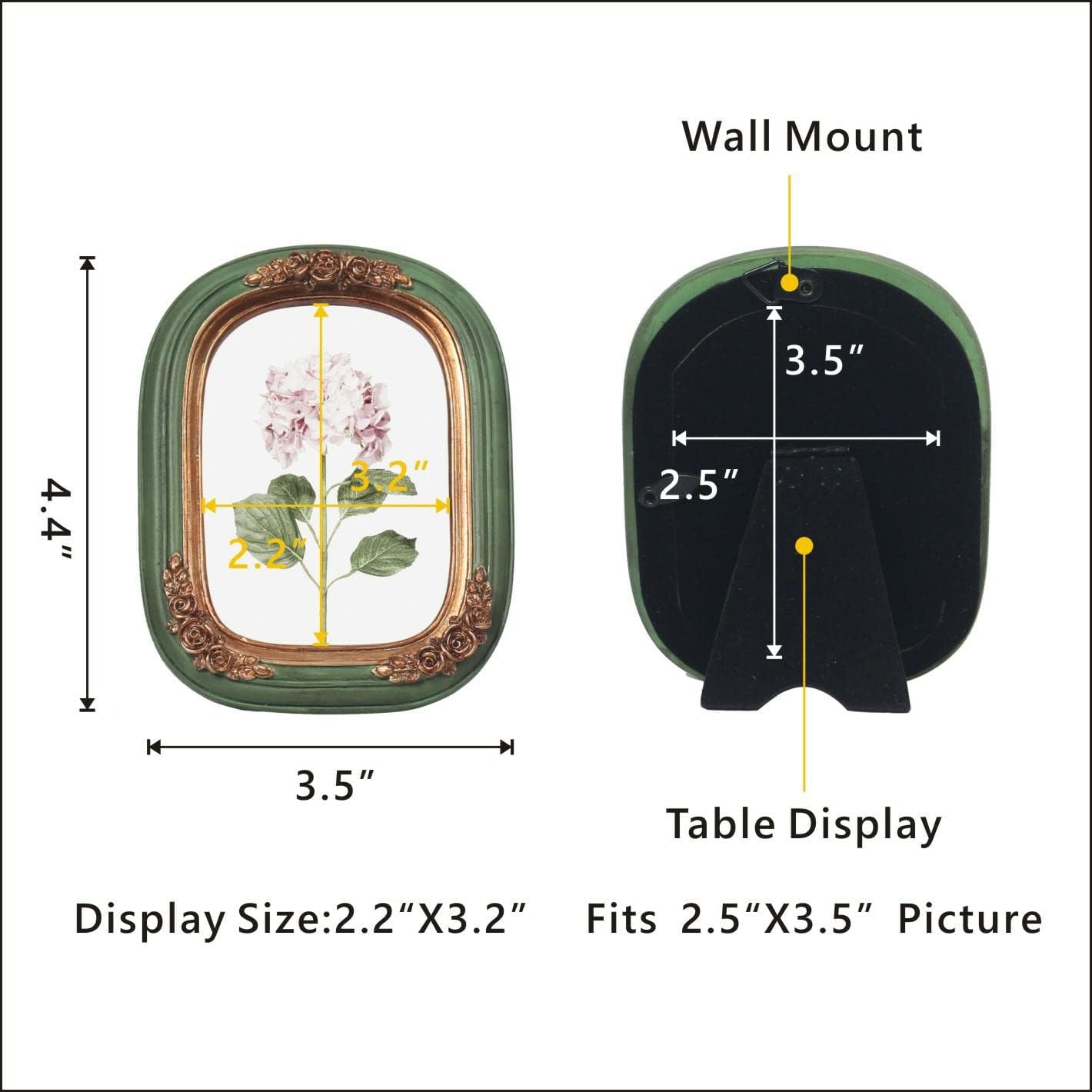 Regine Switzerland Vintage Mini Picture Frame - Antique Floral Relief Design | 2.5x3.5 Inch, Green