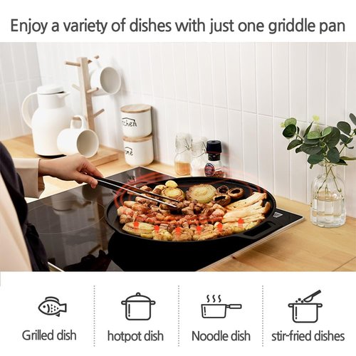 SISEM Korean BBQ 2 IH Griddle Grill Pan with Bag, Nonstick Coating, All Stove(Gas, Electric & Induction), Indoor Outdoor Griddle(14in)