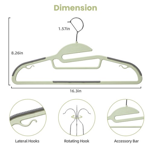 Heavy Duty Plastic Hangers 50 Pack with Non-Slip Design,0.2 Inches Thick,360°Swivel Hook Space Saving Organizer for Bedroom Closet,Shirts,Pants,Strong Enough for Coat(Matcha Green- S Shaped)
