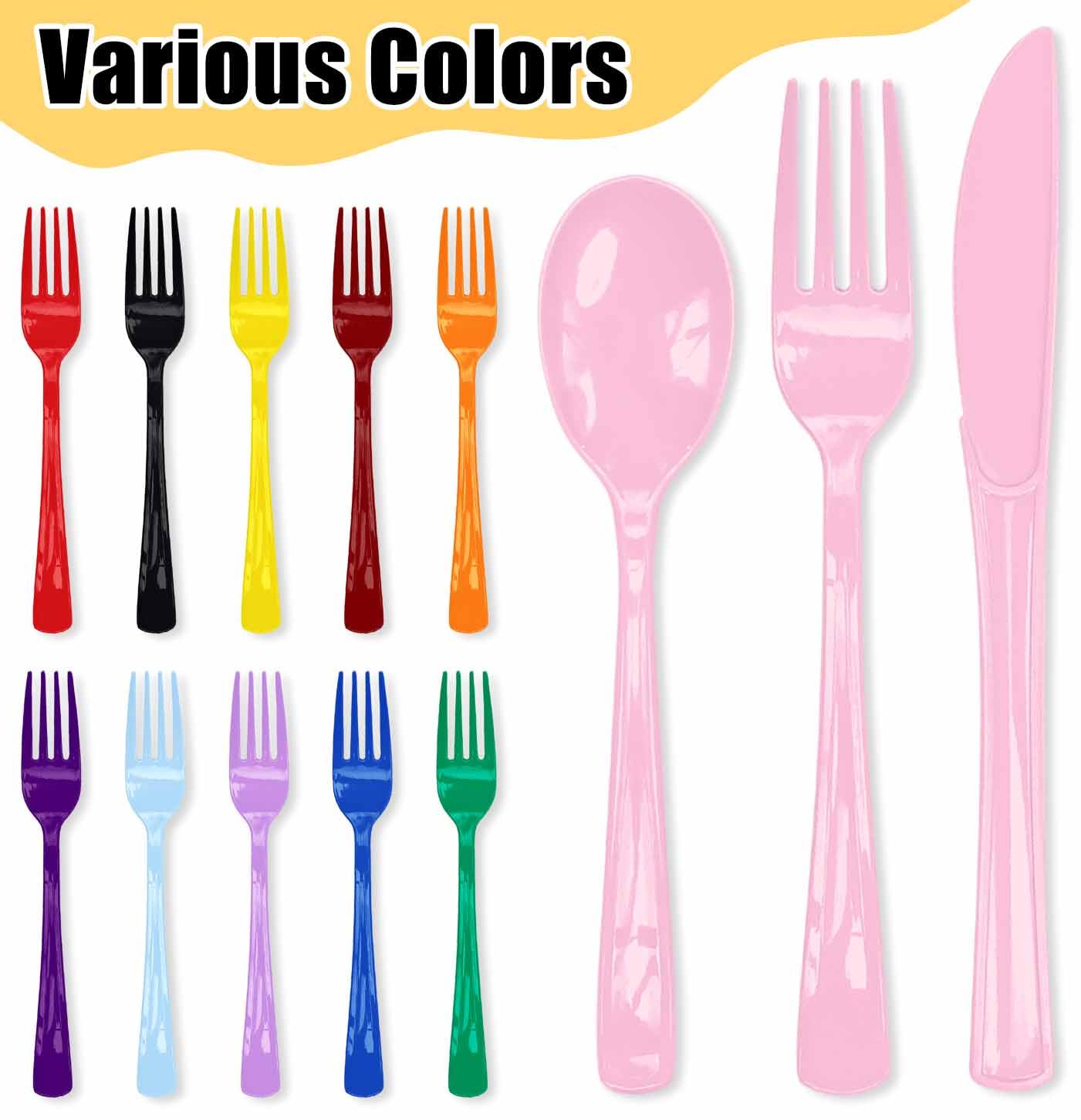 HEIPINIUYE 75 Pack Light Pink Plastic Cutlery Heavy Duty Baby Pink Plastic Knives Forks and Spoons Disposable Silverware Set for 25 Guest Camping Birthday Baby Shower Party Cutlery Set