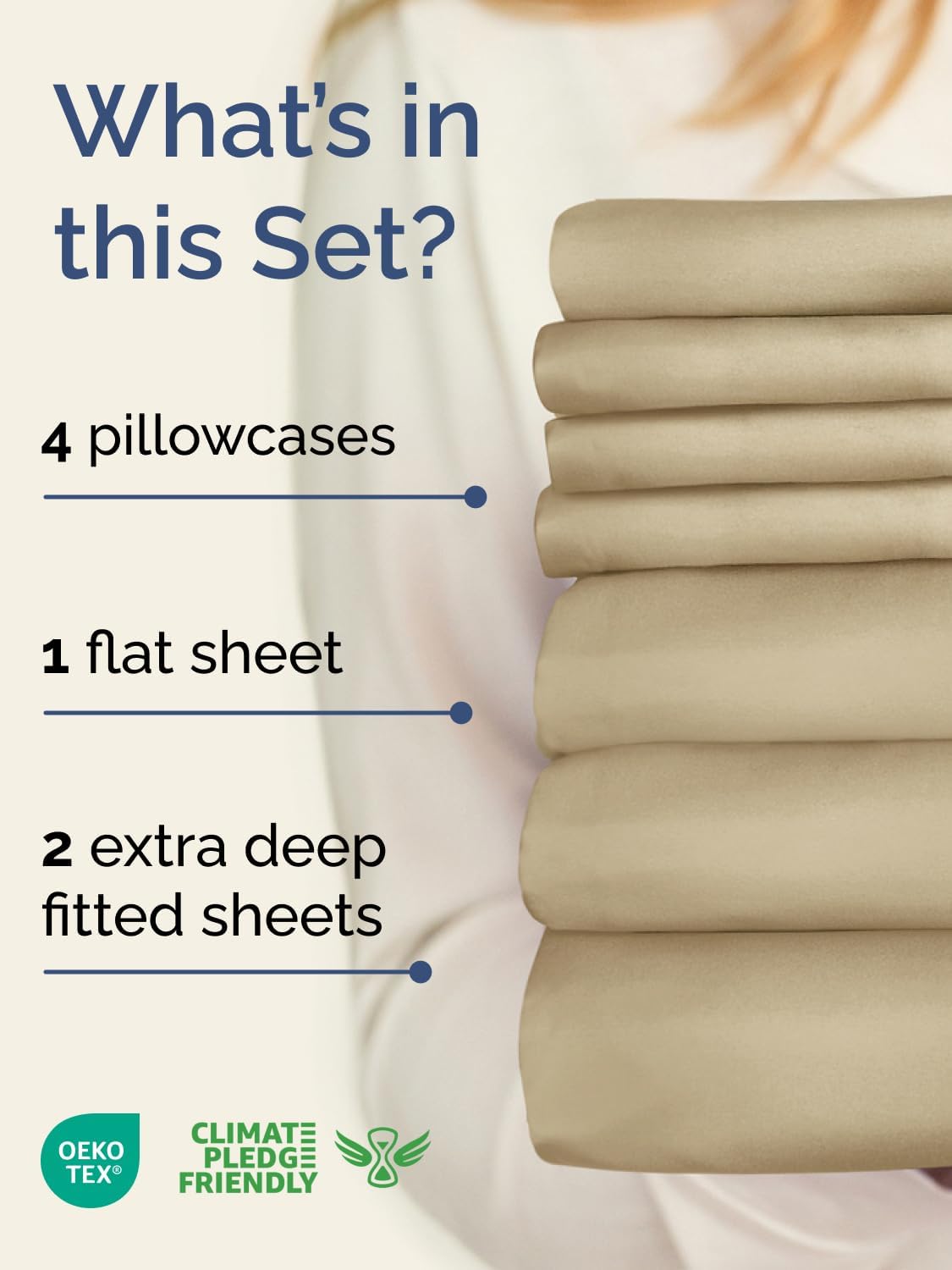 Skiennix Extra Deep Split King Sheet Set - 7 Piece Cooling Bedding - Soft, Wrinkle-Free, Easy Fit - Beige
