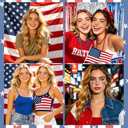 Ynaquest 4th of July Face Glitter Freckles - 12 PCS Red White and Blue Patriotic Temporary Tattoos