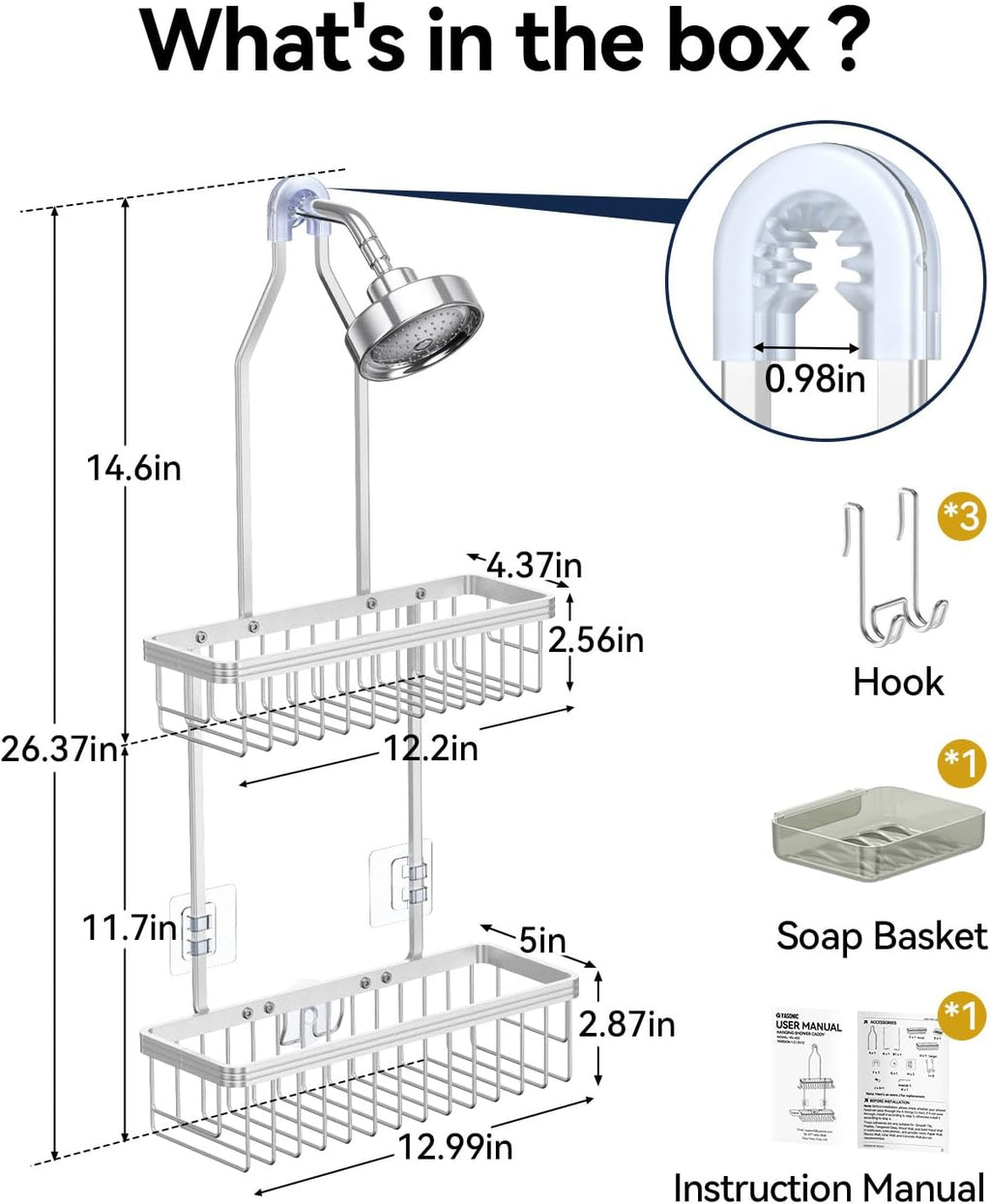 YASONIC 2-Tier Shower Caddy - Versatile Hanging Storage & 3-Pack Corner Organizer Set