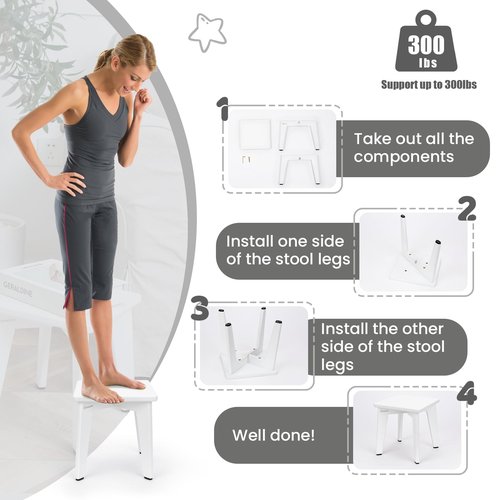 StrongTek Bamboo Step Stool for Kids and Adults, Sturdy and Versatile Short Foot Stool for Bathroom, Kitchen, Bedroom, Compact 10-inch Small Wood Stool, Plant Stand (White)