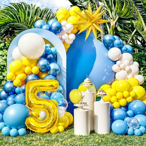 5th Birthday Balloons Arch Kit - Yellow & Blue Decoration Set