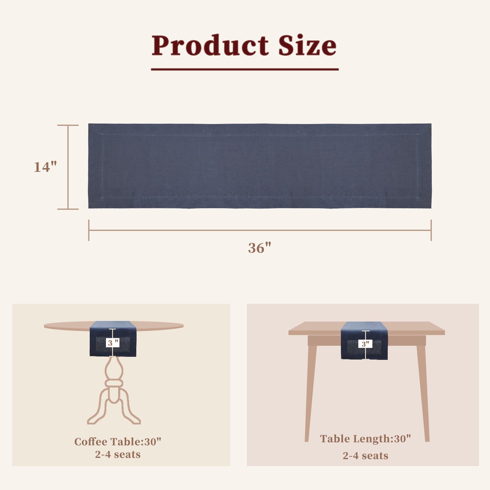 Tseapeni Linen Table Runner 108 Inches Long, 100% Natural Table Runners for Coffee Table Kitchen Dining Dresser Fall Thanksgiving Christmas New Year Holiday(Navy Blue,14x108)