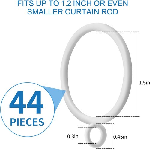 44 Pack Metal Curtain Rings by [Brand Name] - Eyelet Drapery Rings for Pinch Pleat Curtains | 1.5 Inch ID, Fits Up to 1.2 Inch Rod (White)