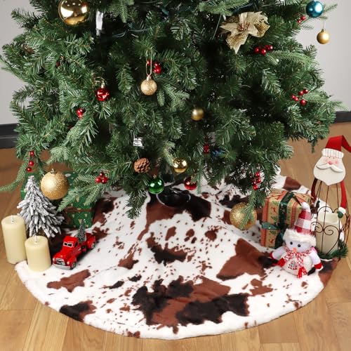 48-Inch Cow Stripe Faux Fur Christmas Tree Skirt - Elegant Decoration