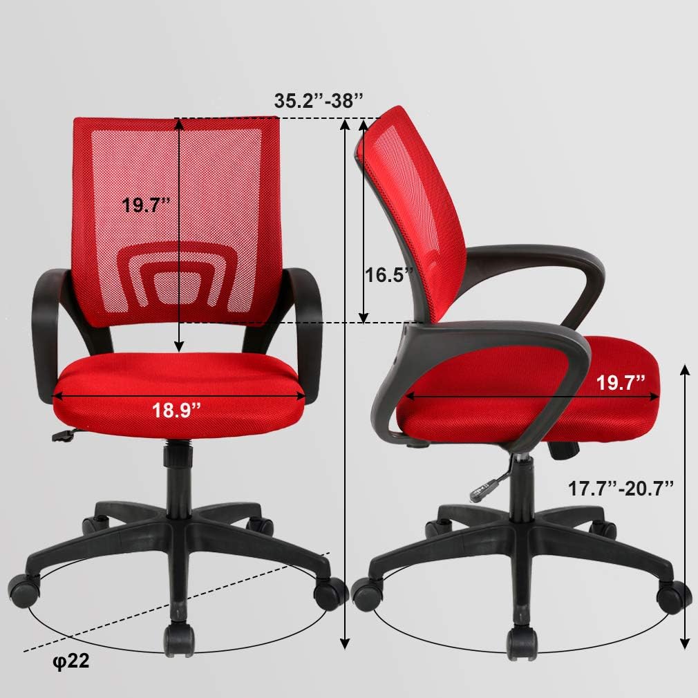 BestOffice Ergonomic Desk Chair - Mesh Computer Chair with Lumbar Support | Adjustable Mid Back, Red