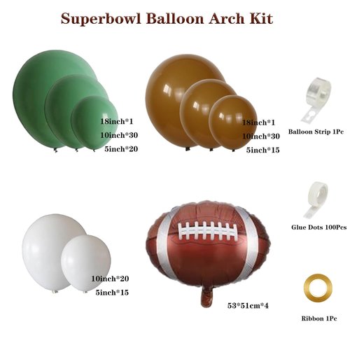 Football Party Decorations Balloon Garland Arch Kit 136Pcs Sage Green White and Coffee Brown Balloons with Football Foil Balloon for Touch Down Football Sport Themed Birthday Party Decorations