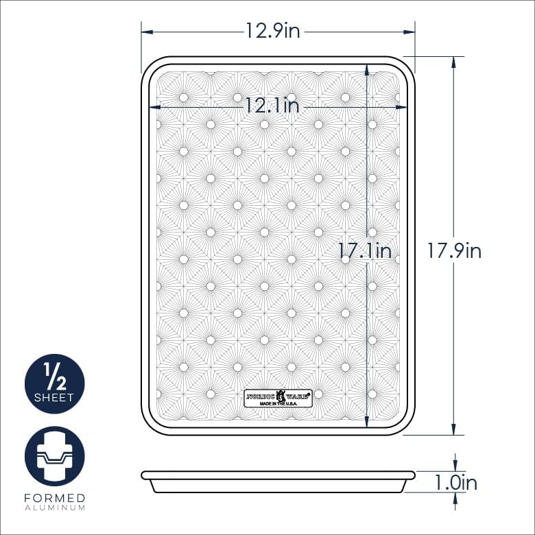 Nordic Ware Half Sheet Pan - Vintage Starburst Design in Natural Uncoated Aluminum with Steel Rim
