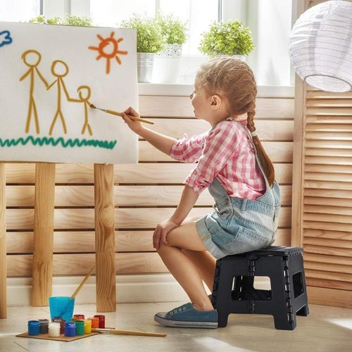Dyforce 9-Inch Folding Step Stool - Lightweight & Collapsible for Kids and Adults | 300 lb Capacity (Black)