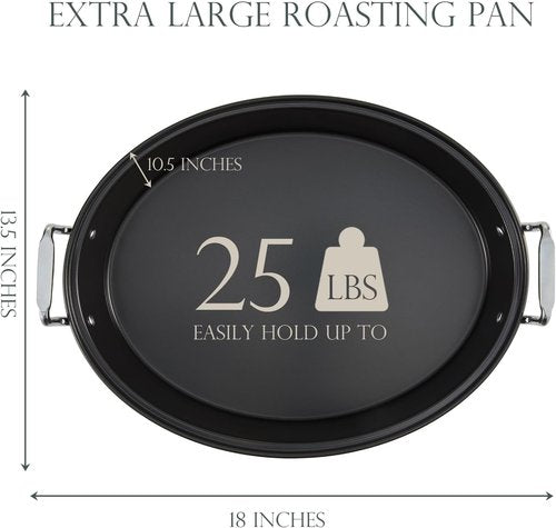 KITESSENSU Extra Large Roasting Pan with Lid - Nonstick Turkey Roaster 18 x 14 Inch | Heavy Duty, Dishwasher Safe, Gray